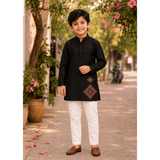 Navaratri Midnight Mosaic Raw Silk - Boy Kid Kurta
