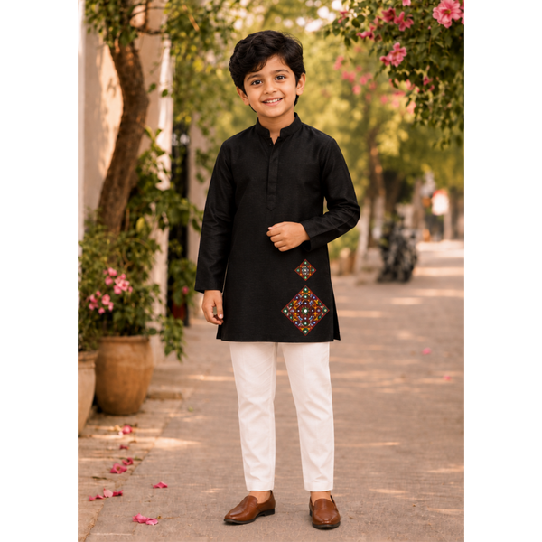 Navaratri Midnight Mosaic Raw Silk - Boy Kid Kurta