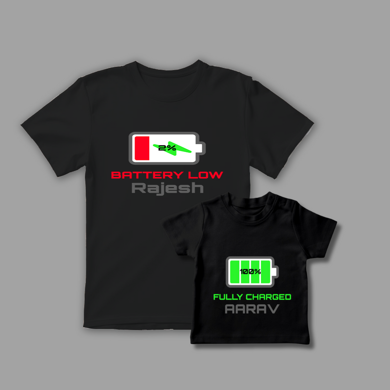 Celebrate the Fathers' day with "Battery Low & Fully Charged" Black Colored Combo T-shirt
