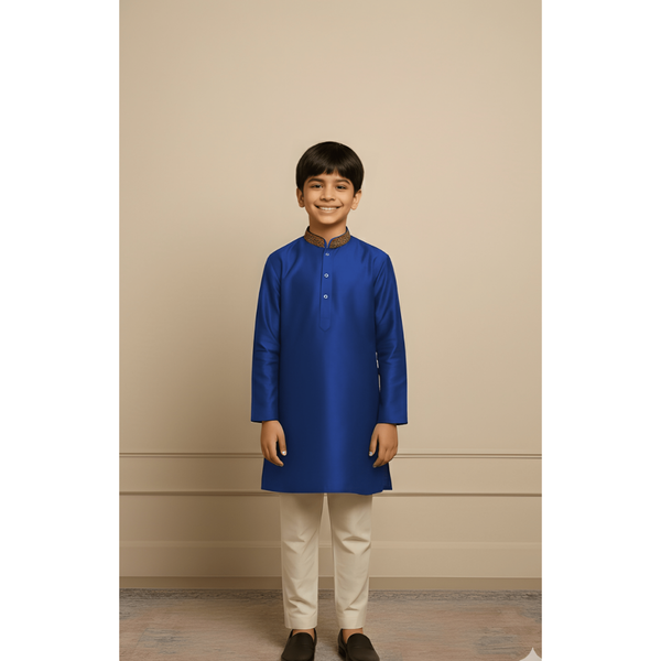 HERITAGE RAW SILK_BLUE_BOY KID SET
