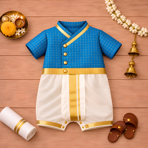 Royal Blue Checks Baby Ethnic Dhoti Romper