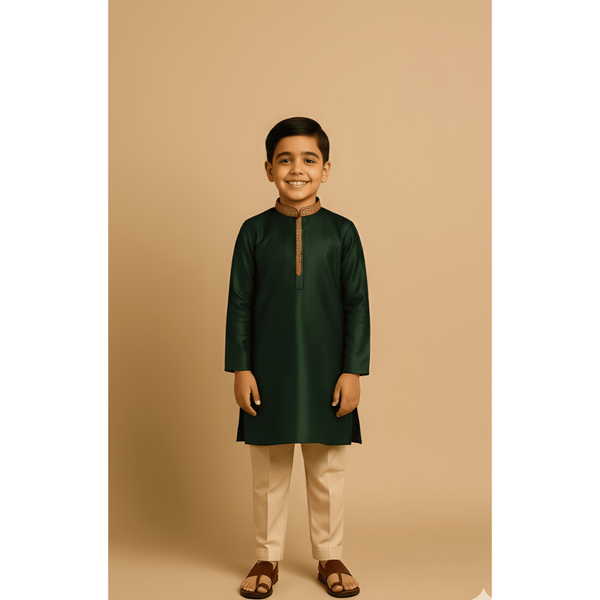 ROYAL HERITAGE RAW SILK_GREEN_BOY KID SET