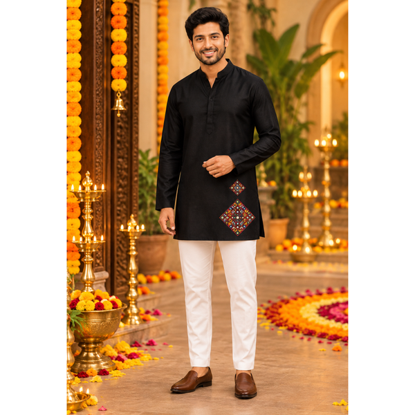 Navaratri Midnight Mosaic Raw Silk - Dad Kurta