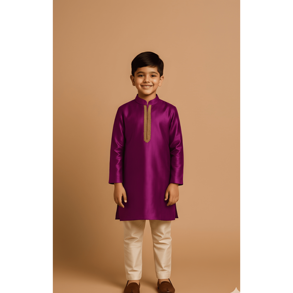 REGAL RAW SILK_MAGENTA_BOY KID SET
