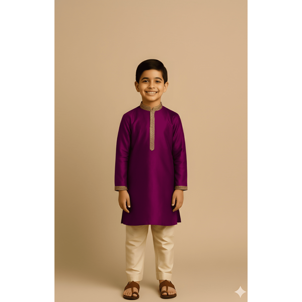 TIMELESS RAW SILK_MAGENTA_BOY KID SET