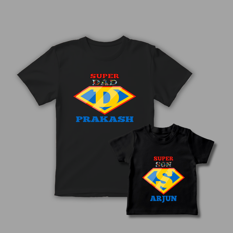 Celebrate the Fathers' day with "Super DAD & Super SON" Black Colored Combo T-shirt