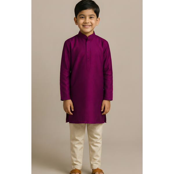 CLASSIC RAW SILK_MAGENTA_BOY KID SET