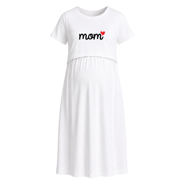 Mom Heart Statement Printed Maternity Maxi Dress