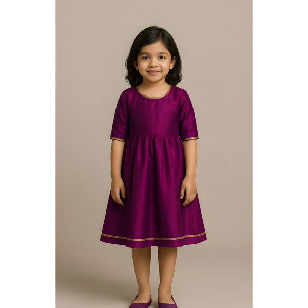 CLASSIC RAW SILK_MAGENTA_GIRL KID SET