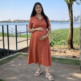 Rust Floral Maternity Shirt Dress – Cotton Feeding-Friendly Dress
