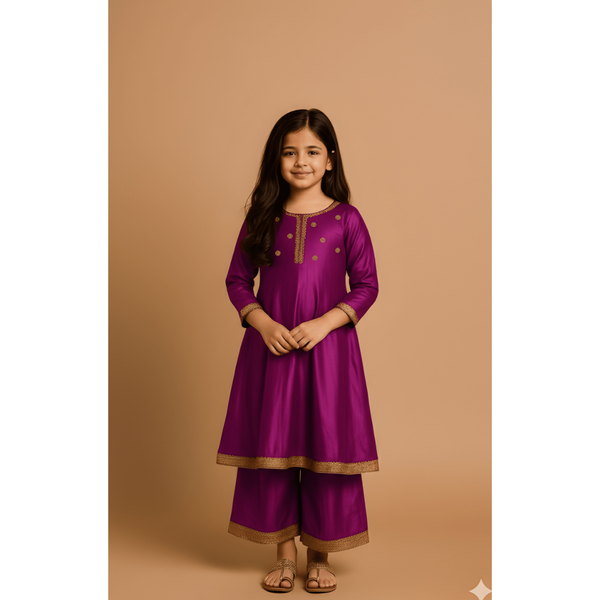 REGAL RAW SILK_MAGENTA_GIRL KID SET