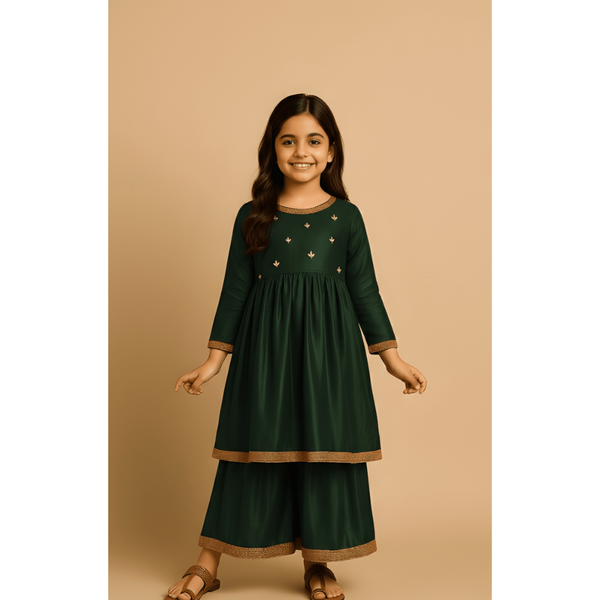 ROYAL HERITAGE RAW SILK_GREEN_GIRL KID SET