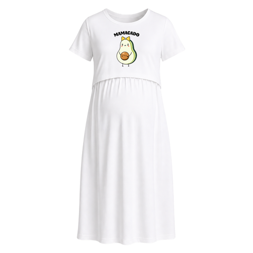 Cute Avocado Character Printed Maternity Maxi Dress