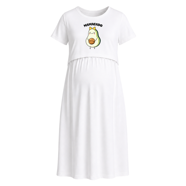 Cute Avocado Character Printed Maternity Maxi Dress