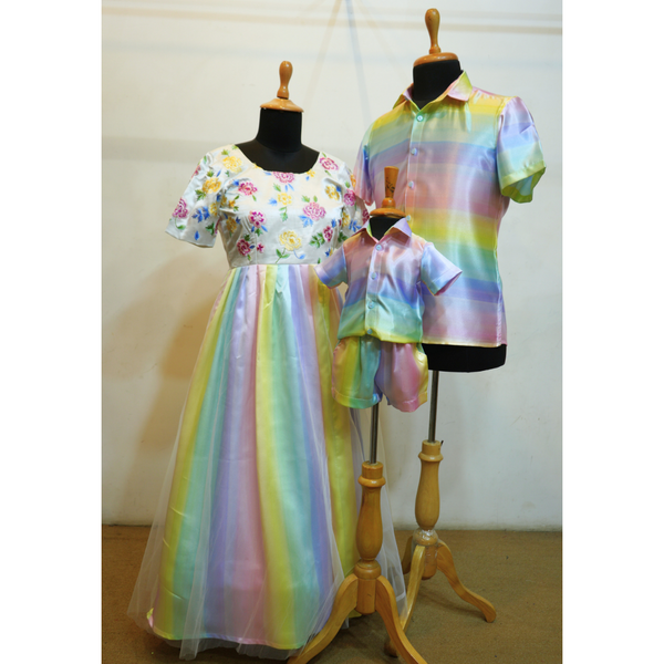 Dreamy Rainbow Pastel Family Combo Set-Dad,Mom and Son.
