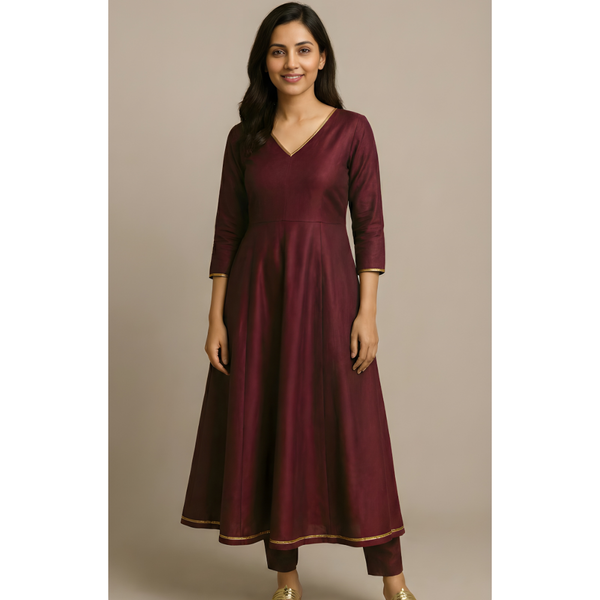 CLASSIC RAW SILK_MAROON_MOM SET