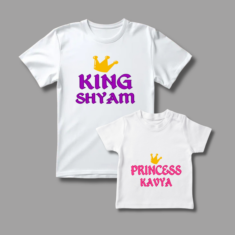 Celebrate the Fathers' day with "King & Princess" White Colored Combo T-shirt