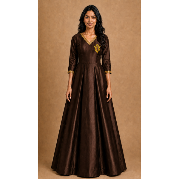 Vinayagar Chaturthi Brown Colour-Mom Dress