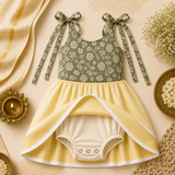 Sage Blossom Tie-Shoulder Baby Frock