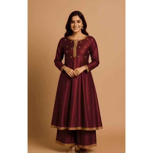 REGAL RAW SILK_MAROON_MOM SET