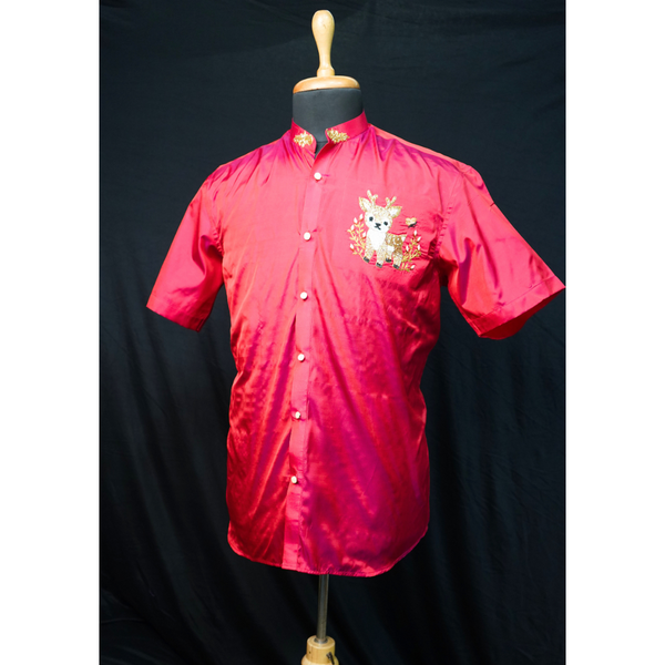 Royal Red Embroidered Festive Shirt for Men