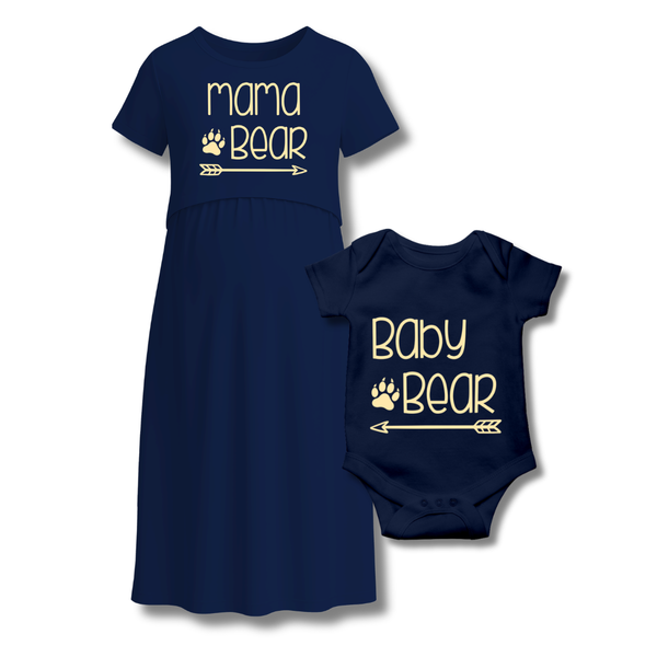 “Mama & Baby Bear Matching Set – Pink Maternity Dress & Baby Onesie”