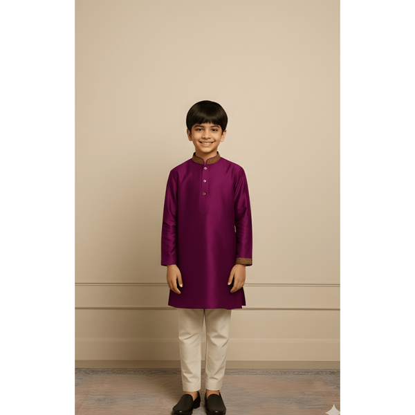 HERITAGE RAW SILK_MAGENTA_BOY KID SET