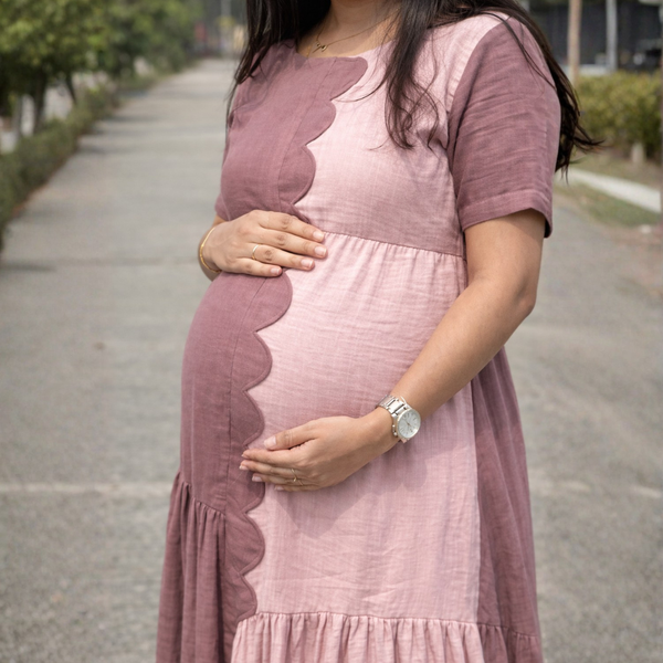 Dusty Pink Maternity A-Line Dress – Cotton Feeding-Friendly Dress