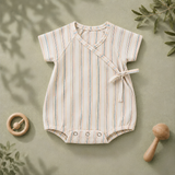 Pastel Striped Wrap-Style Baby Romper