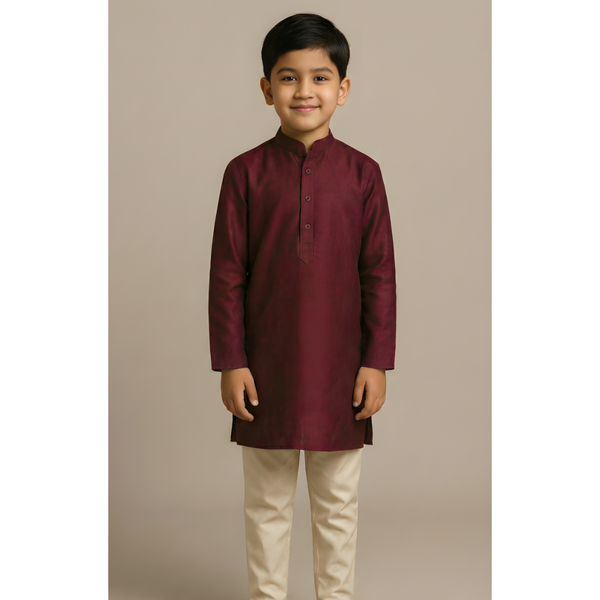 CLASSIC RAW SILK_MAROON_BOY KID SET