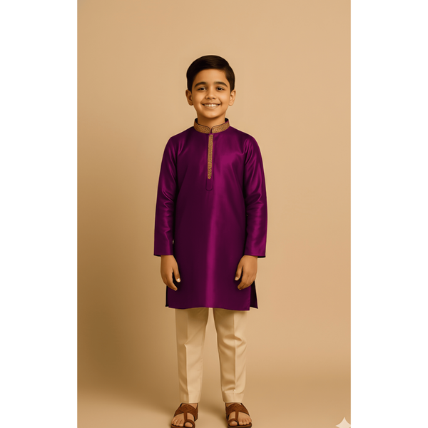 ROYAL HERITAGE RAW SILK_MAGENTA_BOY KID SET