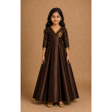 Vinayagar Chaturthi Brown Colour- Girl Kid Dress