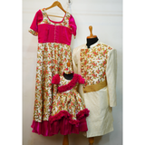 Floral Royale Family Matching Outfit Set in Ivory & Pink-Dad, Mom and Daughter.