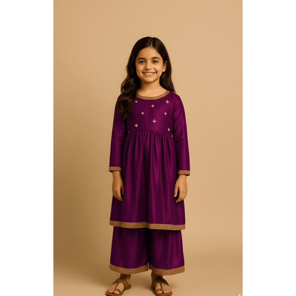 ROYAL HERITAGE RAW SILK_MAGENTA_GIRL KID SET