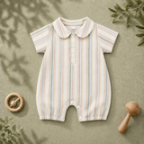 Pastel Striped Peter Pan Collar Baby Romper Suit