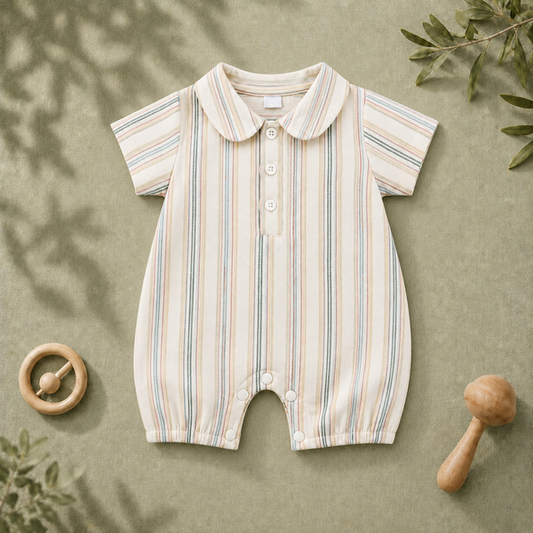 Pastel Striped Peter Pan Collar Baby Romper Suit