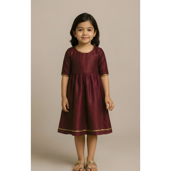 CLASSIC RAW SILK_MAROON_GIRL KID SET