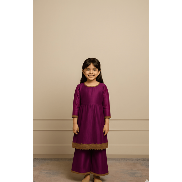 HERITAGE RAW SILK_MAGENTA_GIRL KID SET