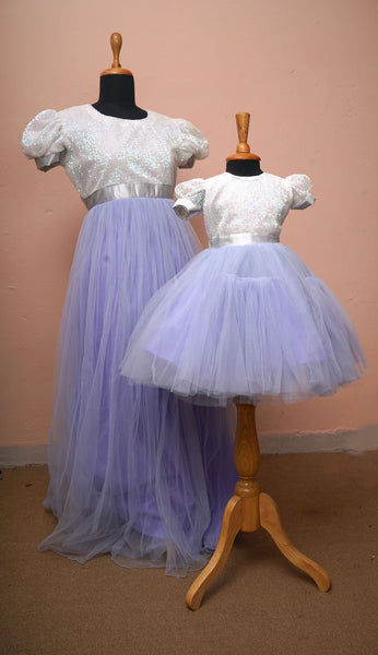 Lavender shimmer and tulle matching gown set for mom and daughter, twinning party dresses, family outfit.