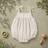Pastel Striped Bow-Strap Baby Romper