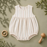Pastel Striped Sleeveless Gathered Baby Romper