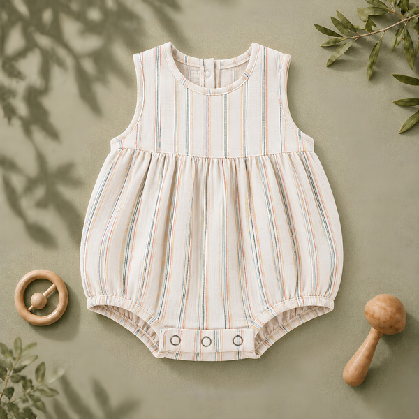 Pastel Striped Sleeveless Gathered Baby Romper