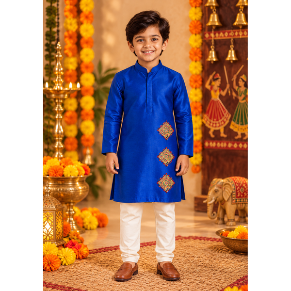Navaratri Royal Rangoli Raw Silk - Boy Kid Kurta