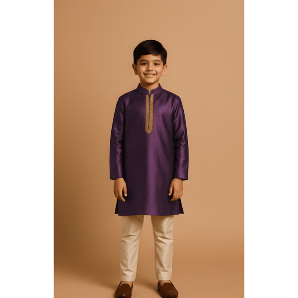 REGAL RAW SILK_PURPLE_BOY KID SET