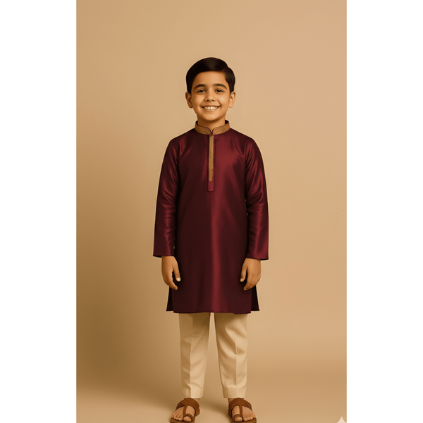 ROYAL HERITAGE RAW SILK_MAROON_BOY KID SET