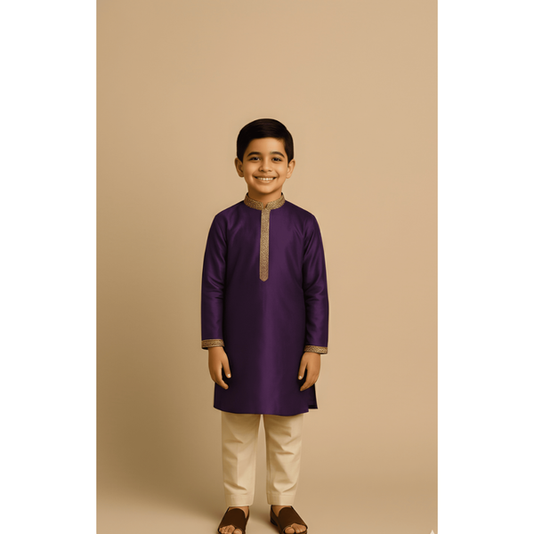 TIMELESS RAW SILK_PURPLE_BOY KID SET