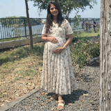 Beige Floral Maternity Tiered Dress – Cotton Feeding-Friendly Dress