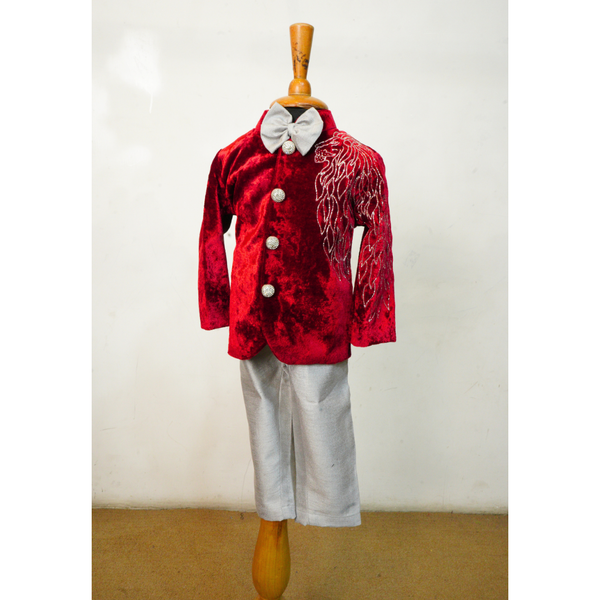 Royal Crimson Family Matching Outfit Set with Lion Embroidery-Dad,Mom and Son.