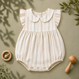 Pastel Striped Peter Pan Collar Ruffle Baby Romper Frock