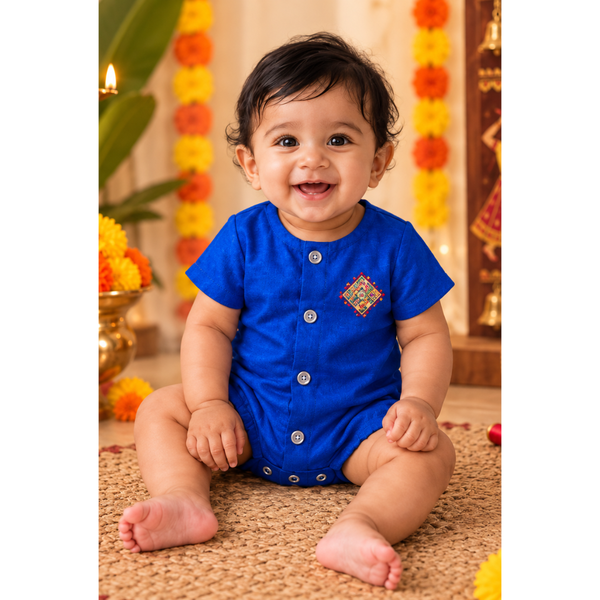 Navaratri Royal Rangoli Raw Silk - Baby Romper